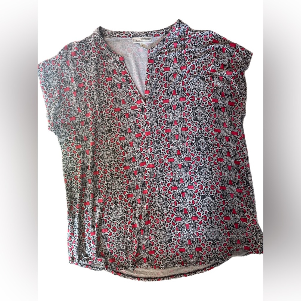 Patterned Gray and Red Women Top large Dana Buchman
